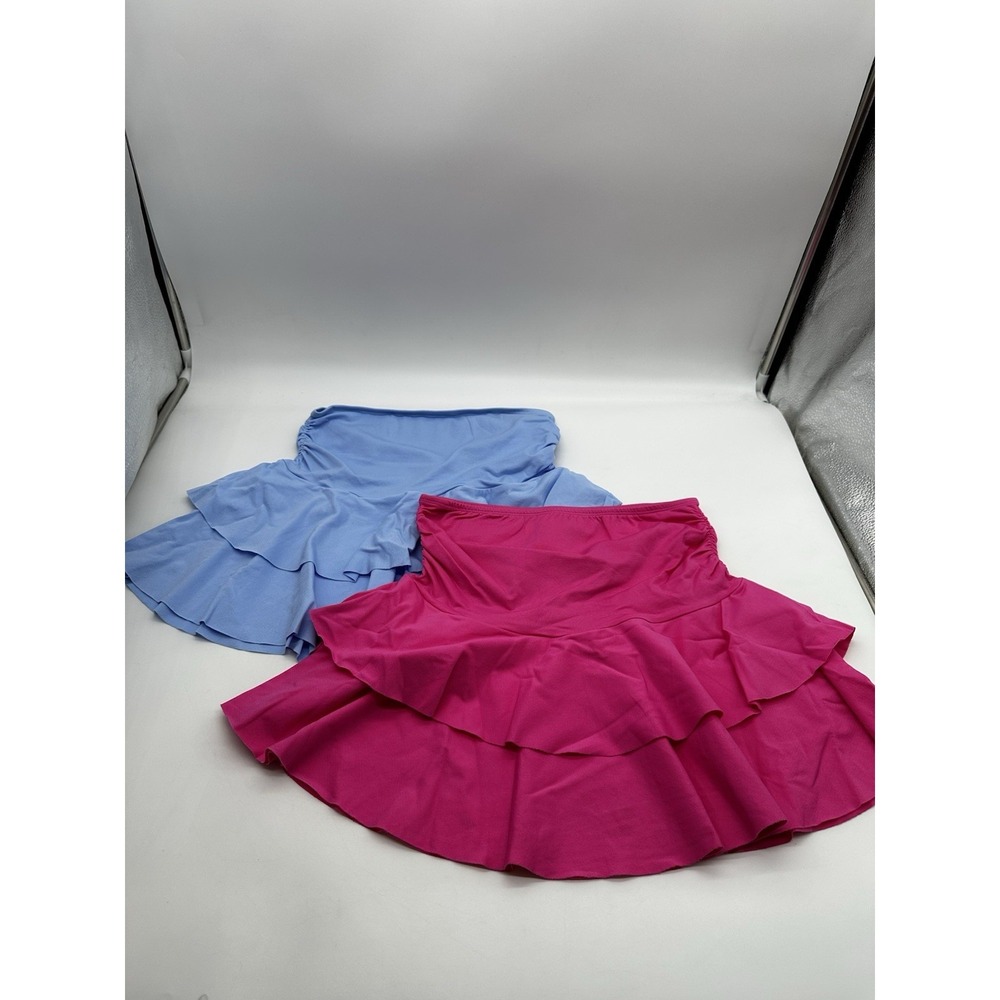 OQQ Bright Pink & Blue High Waisted Ruffle Skirt Size Med Golf Athleisure 2Piece